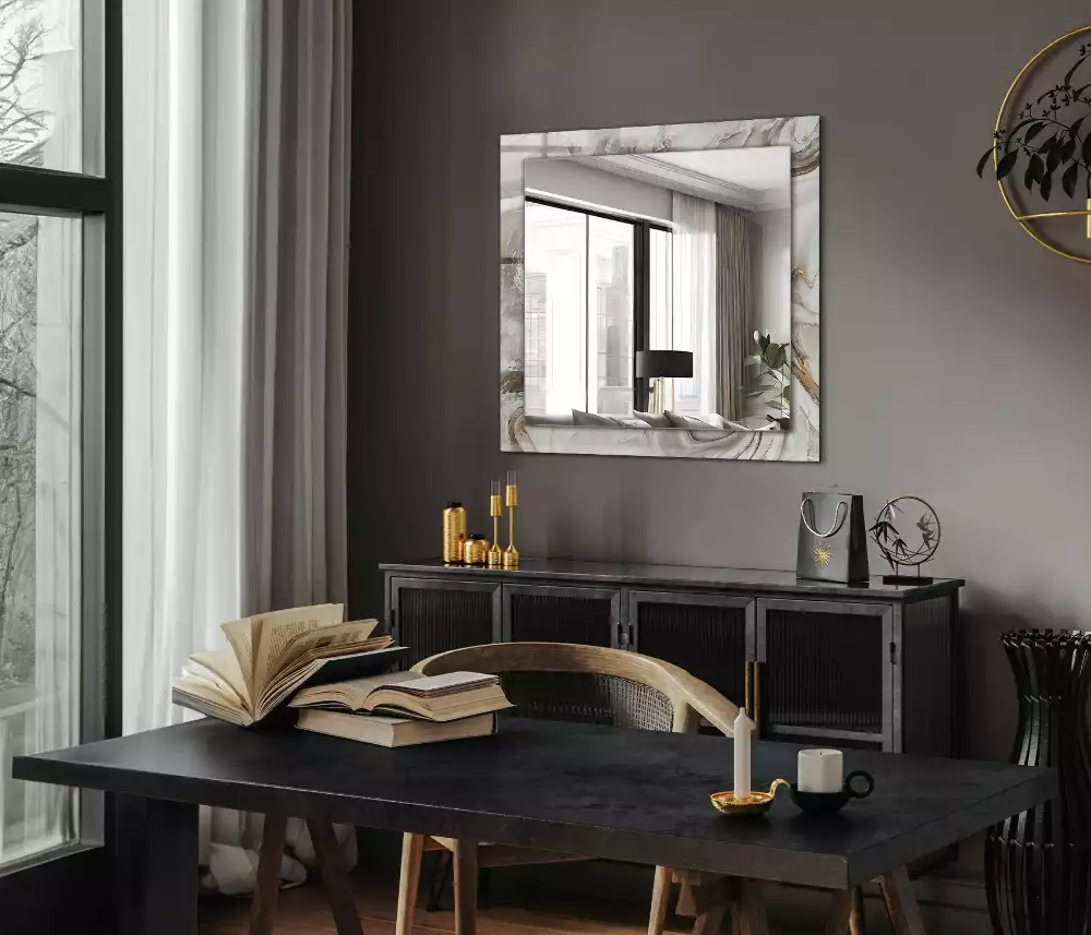 Rechthoekige spiegel lijst met print Abstract marmerpatroon