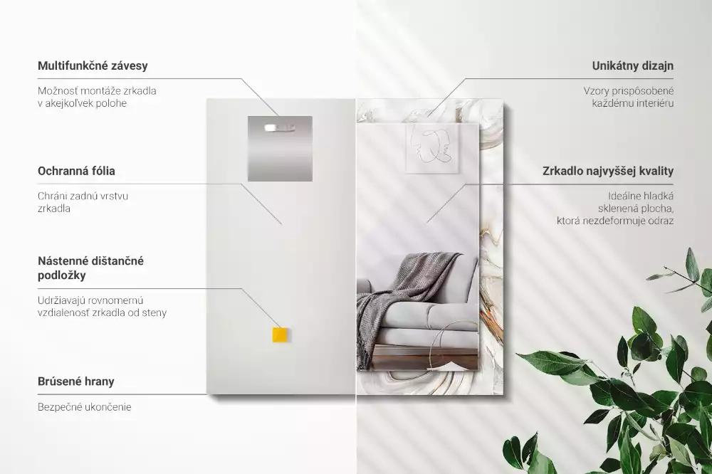 Rechthoekige spiegel lijst met print Abstract marmerpatroon