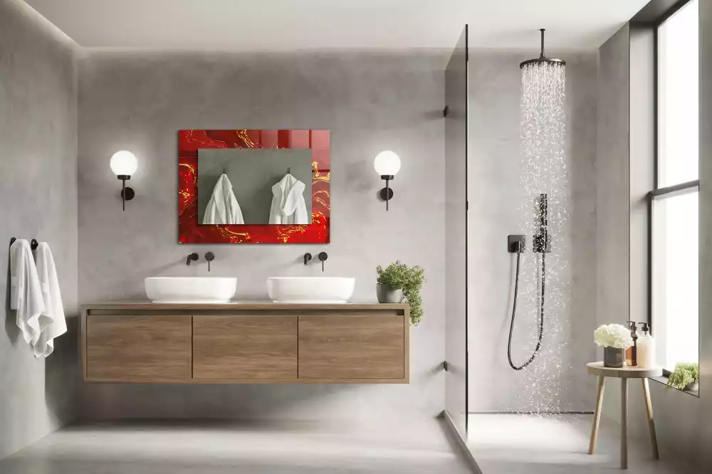 Bedrukte rechthoekige spiegel Abstracte rode verf