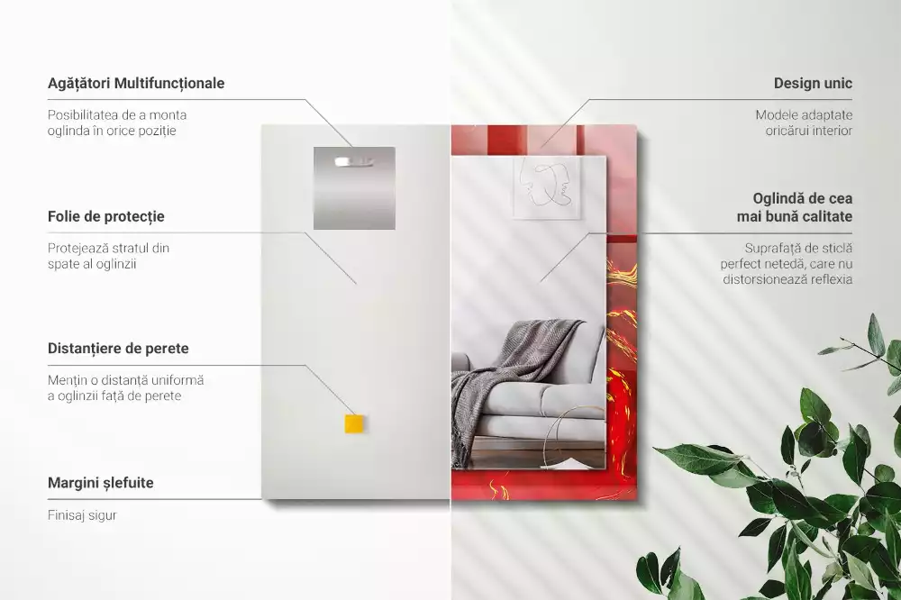 Bedrukte rechthoekige spiegel Abstracte rode verf