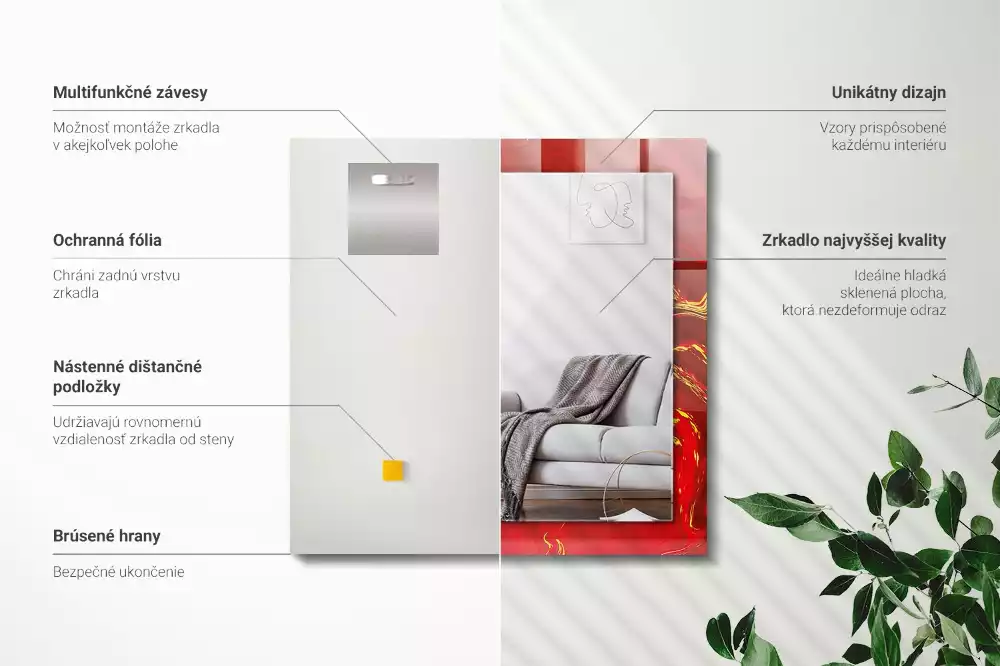 Bedrukte rechthoekige spiegel Abstracte rode verf