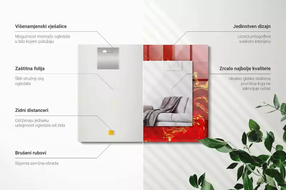 Bedrukte rechthoekige spiegel Abstracte rode verf