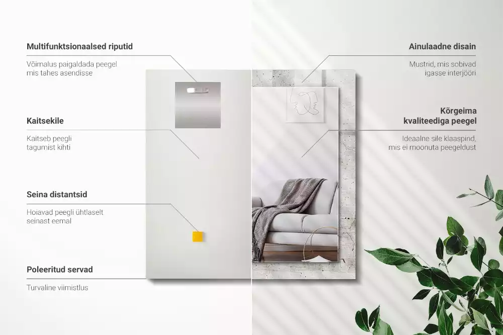 Rechthoekige spiegel met decoratie Gebarsten betonnen muur