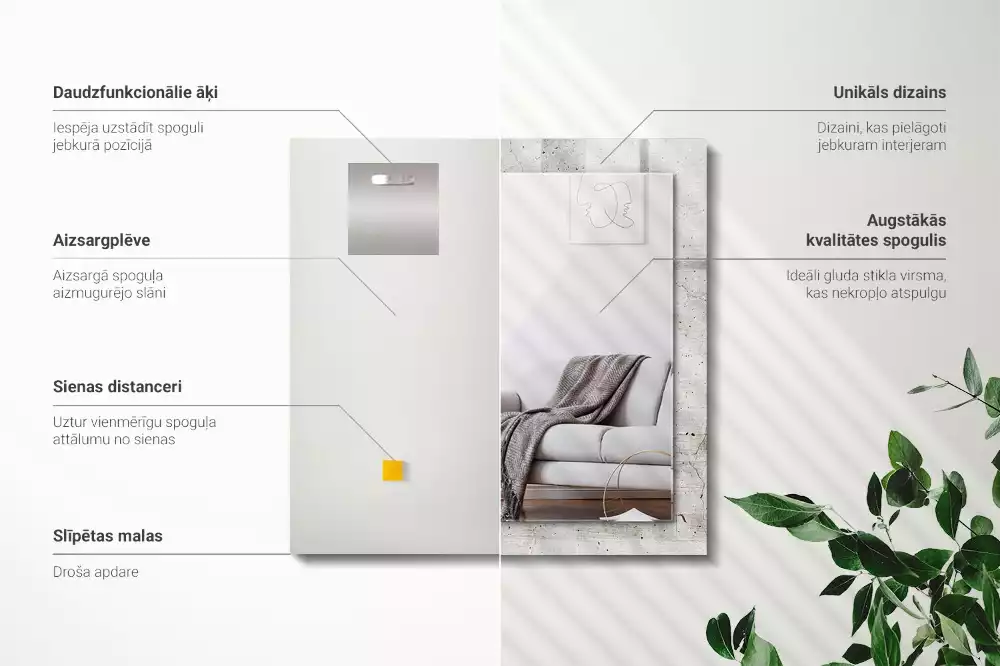 Rechthoekige spiegel met decoratie Gebarsten betonnen muur