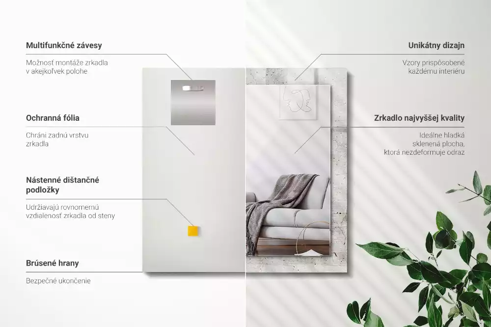 Rechthoekige spiegel met decoratie Gebarsten betonnen muur