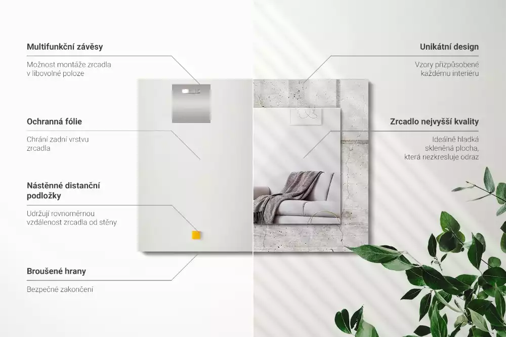 Rechthoekige spiegel met decoratie Gebarsten betonnen muur