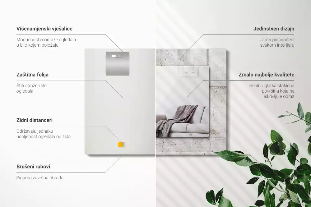 Rechthoekige spiegel met decoratie Gebarsten betonnen muur