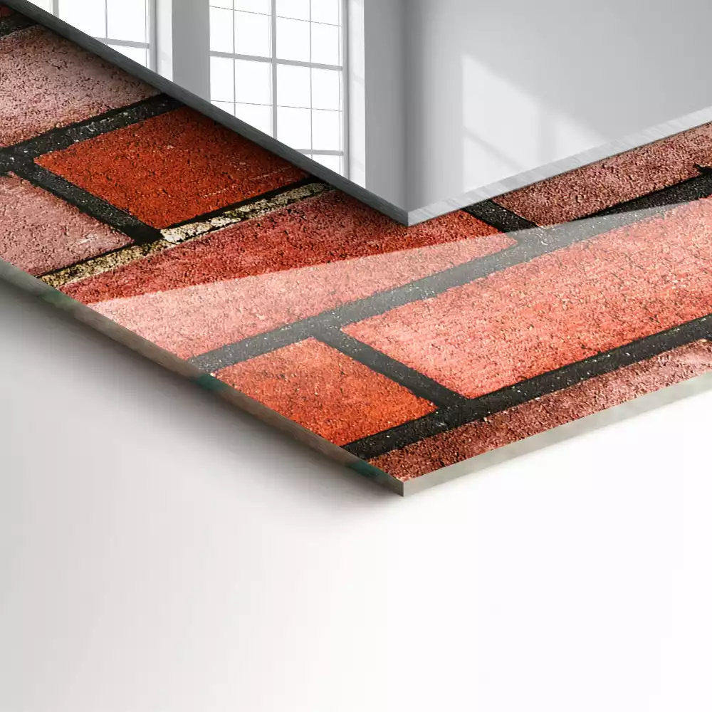 Rechthoekige spiegel lijst met print Rode bakstenen muur