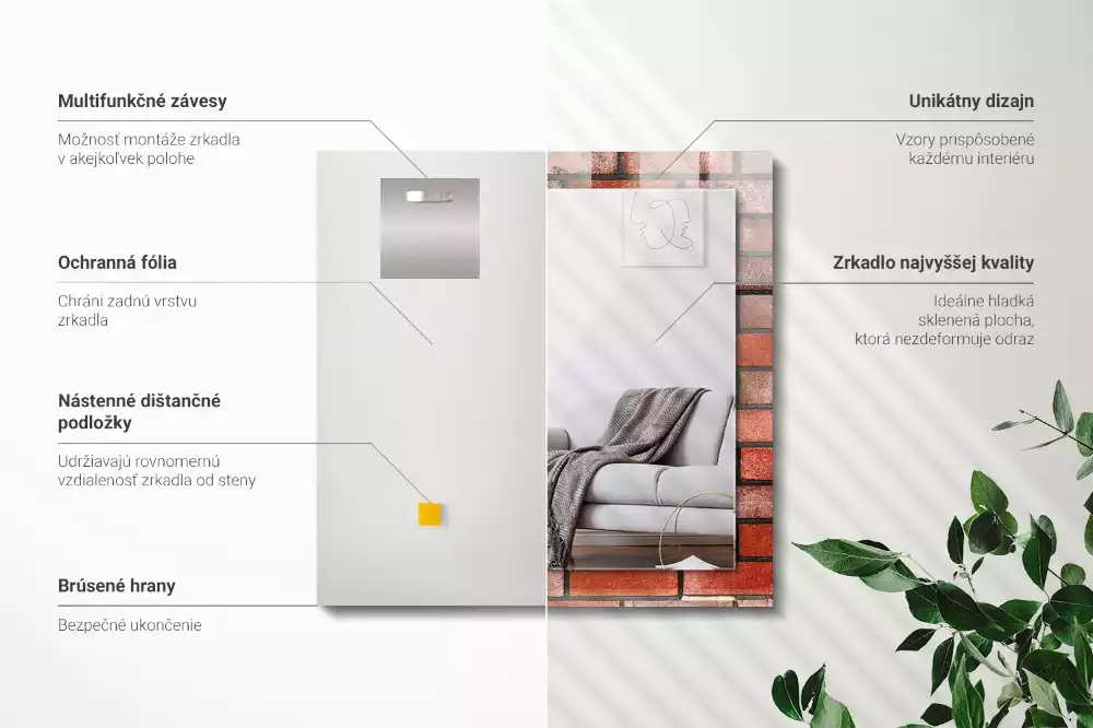 Rechthoekige spiegel lijst met print Rode bakstenen muur