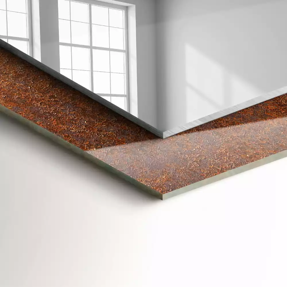 Bedrukte rechthoekige spiegel Roestig metalen oppervlak