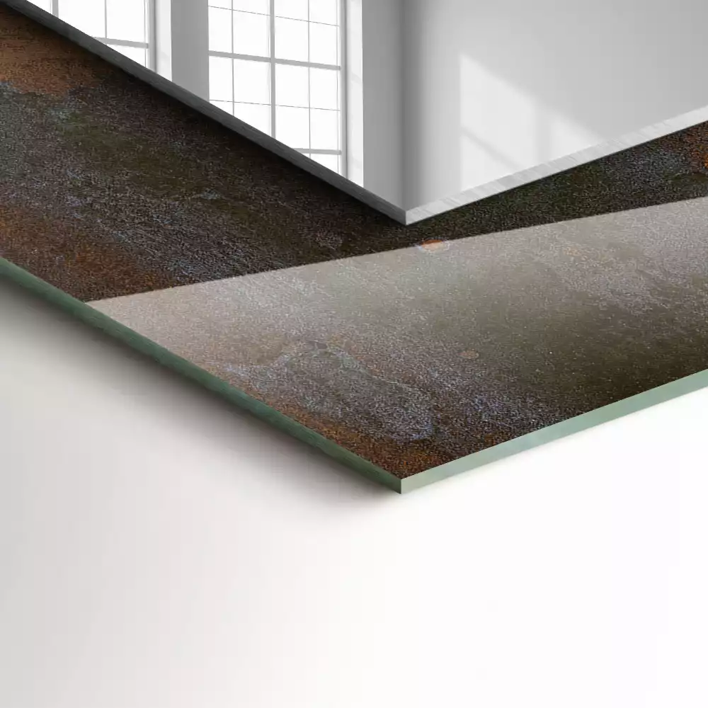 Rechthoekige spiegel met bedrukte lijst Modieus roestmetaal