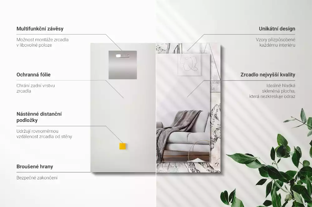 Rechthoekige spiegel lijst met print Hertenvos planten