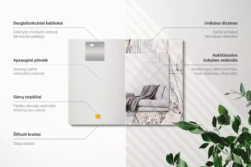 Rechthoekige spiegel lijst met print Hertenvos planten