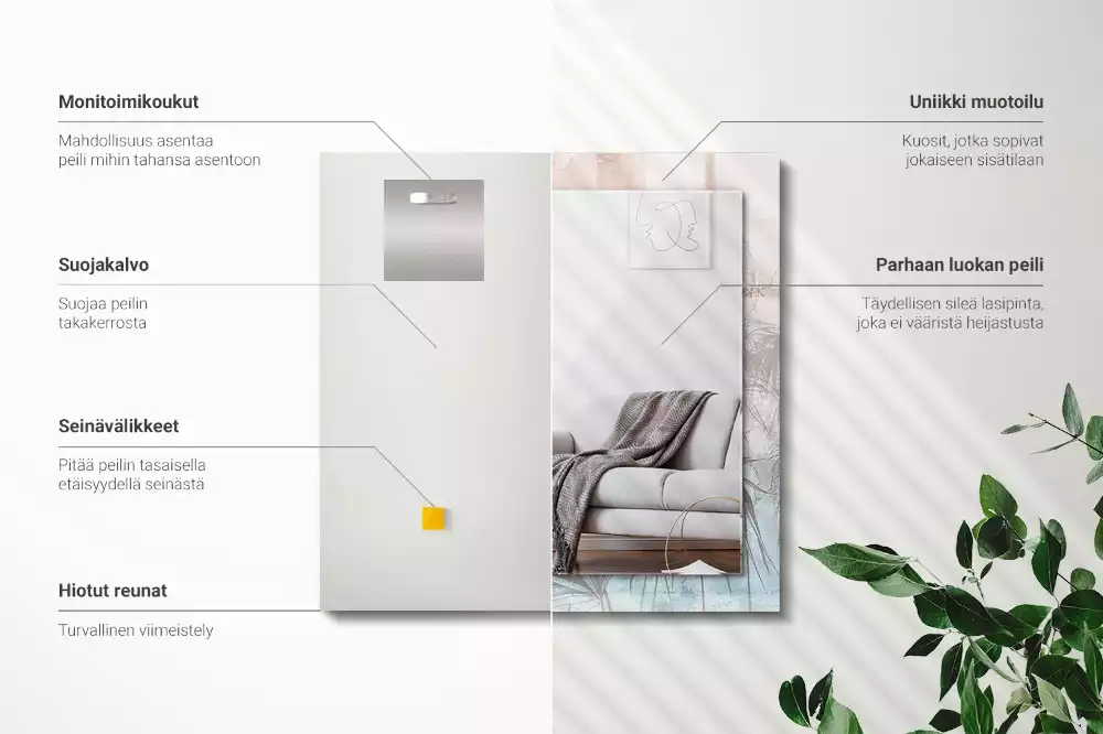 Bedrukte rechthoekige spiegel Pastelkleurige planten