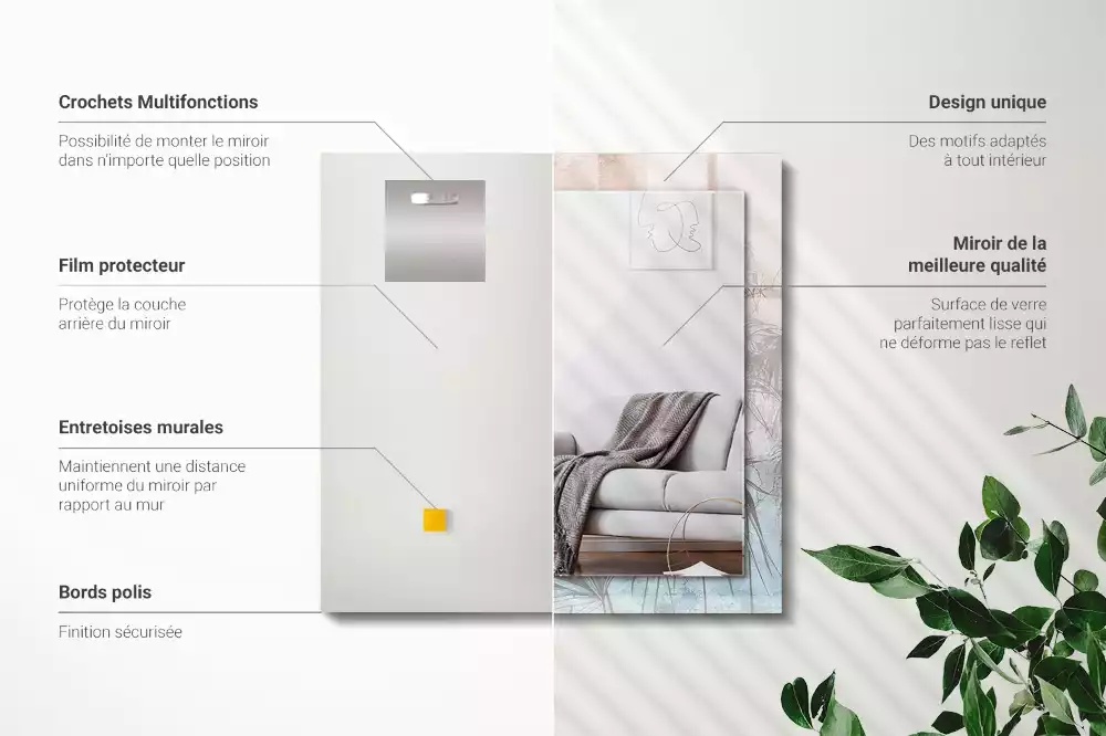 Bedrukte rechthoekige spiegel Pastelkleurige planten