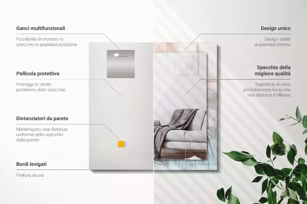 Bedrukte rechthoekige spiegel Pastelkleurige planten