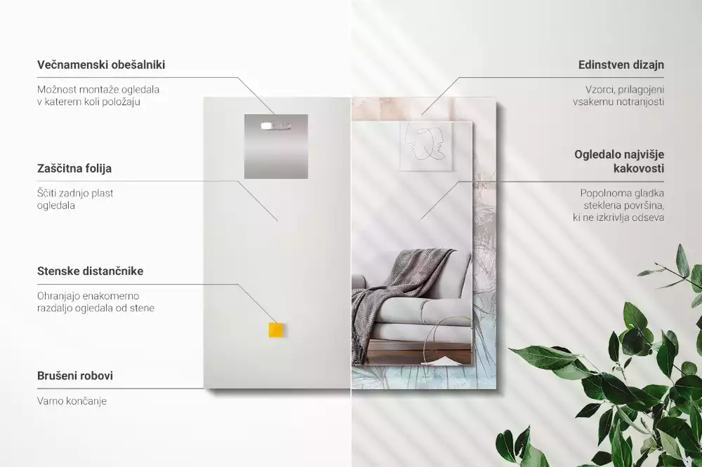 Bedrukte rechthoekige spiegel Pastelkleurige planten