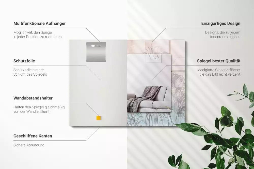 Bedrukte rechthoekige spiegel Pastelkleurige planten