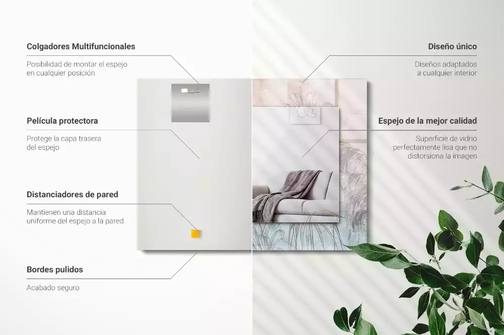 Bedrukte rechthoekige spiegel Pastelkleurige planten