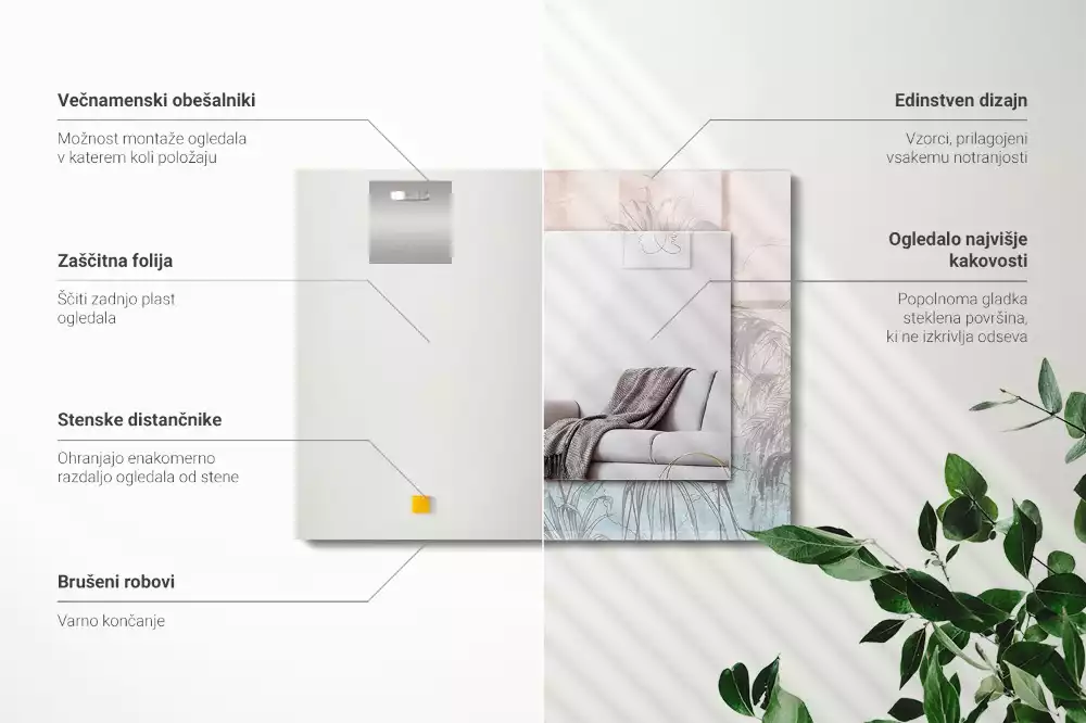 Bedrukte rechthoekige spiegel Pastelkleurige planten