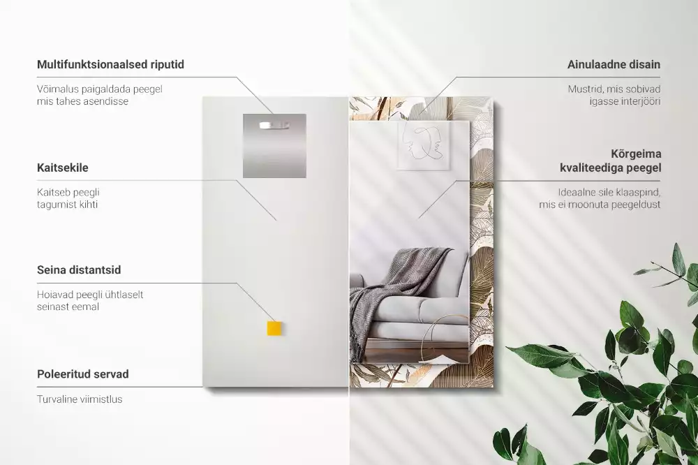 Rechthoekige spiegel met bedrukte lijst Bladeren tropisch patroon