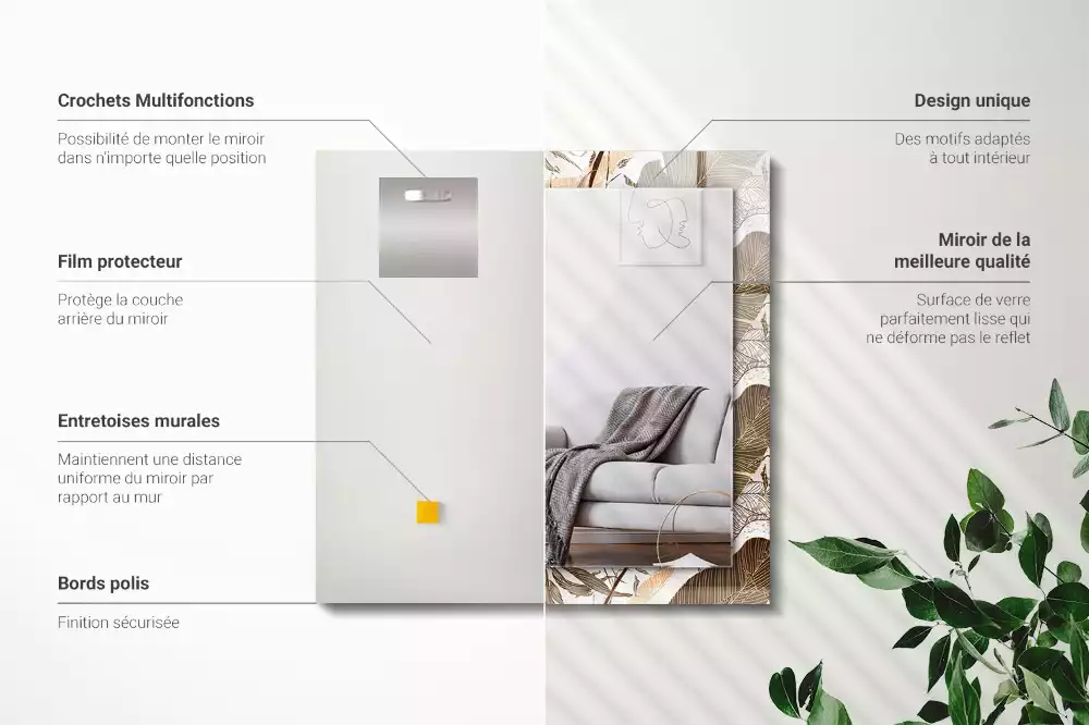 Rechthoekige spiegel met bedrukte lijst Bladeren tropisch patroon