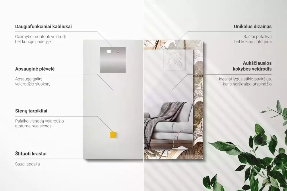 Rechthoekige spiegel met bedrukte lijst Bladeren tropisch patroon