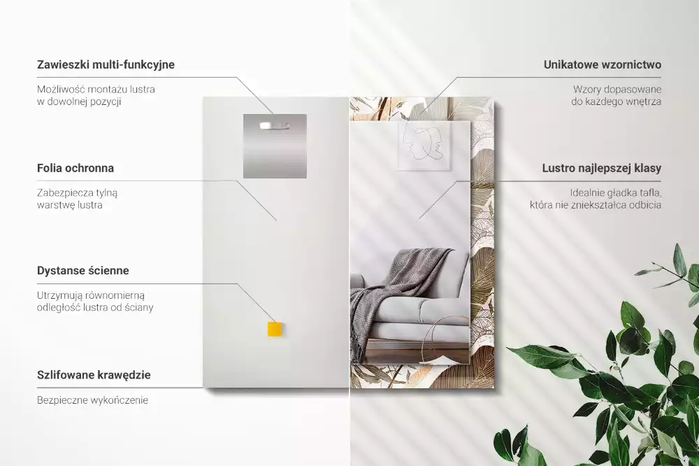 Rechthoekige spiegel met bedrukte lijst Bladeren tropisch patroon