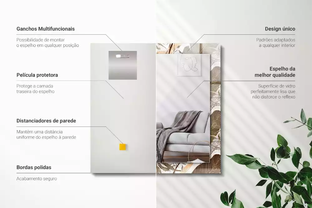 Rechthoekige spiegel met bedrukte lijst Bladeren tropisch patroon