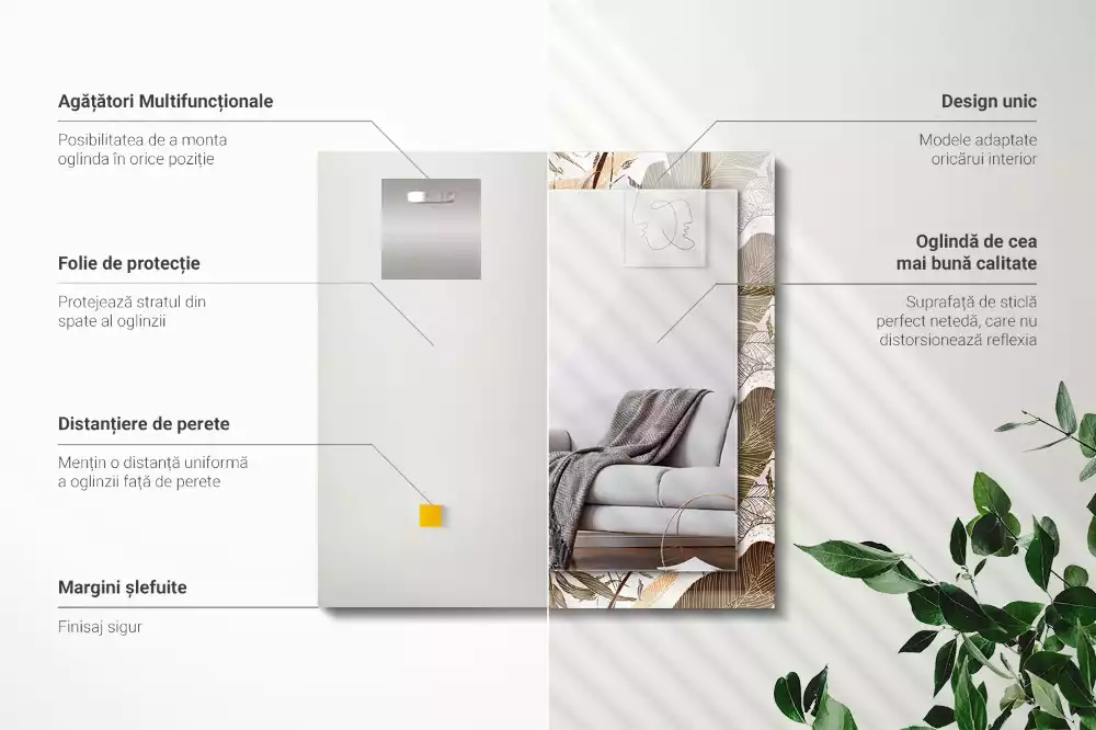 Rechthoekige spiegel met bedrukte lijst Bladeren tropisch patroon