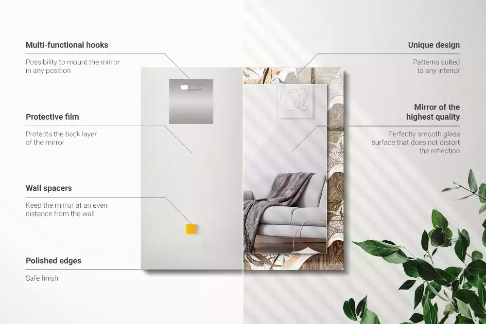 Rechthoekige spiegel met bedrukte lijst Bladeren tropisch patroon