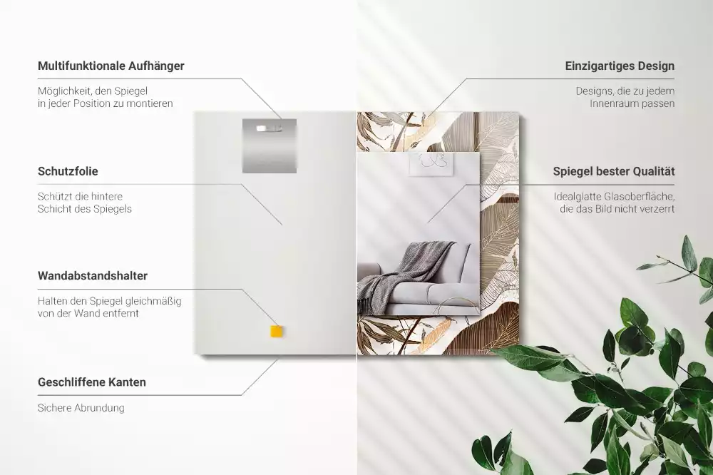 Rechthoekige spiegel met bedrukte lijst Bladeren tropisch patroon