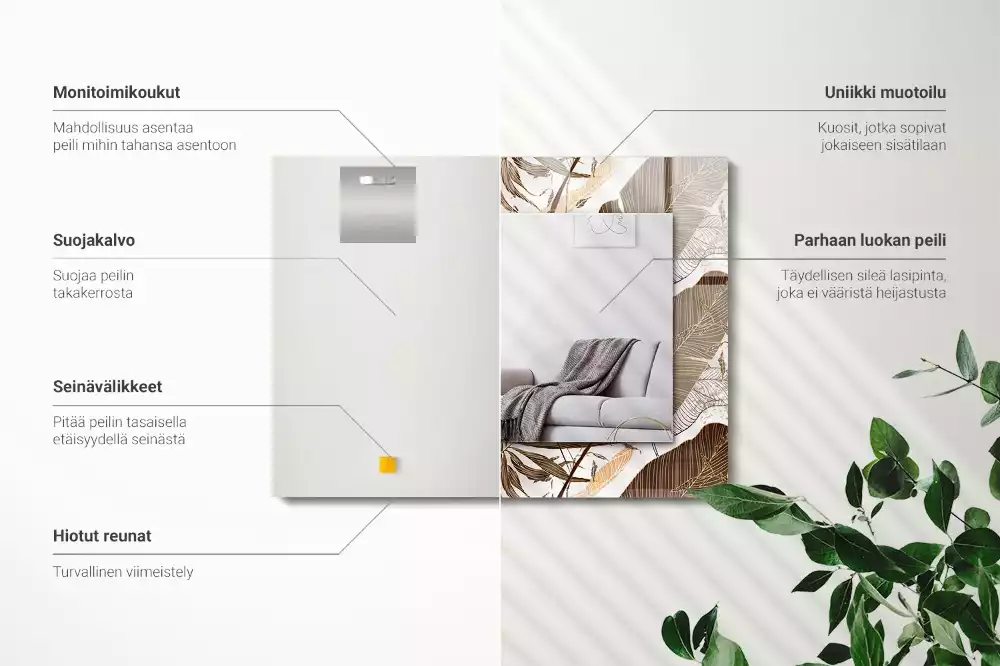 Rechthoekige spiegel met bedrukte lijst Bladeren tropisch patroon