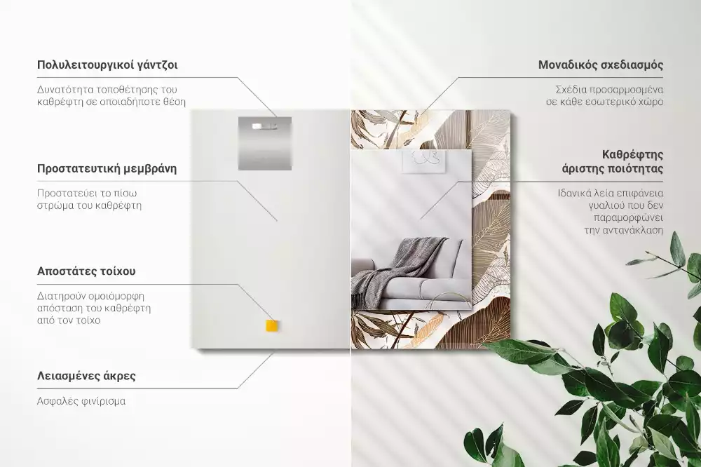 Rechthoekige spiegel met bedrukte lijst Bladeren tropisch patroon