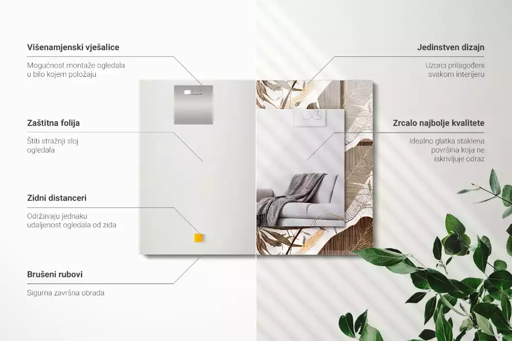 Rechthoekige spiegel met bedrukte lijst Bladeren tropisch patroon