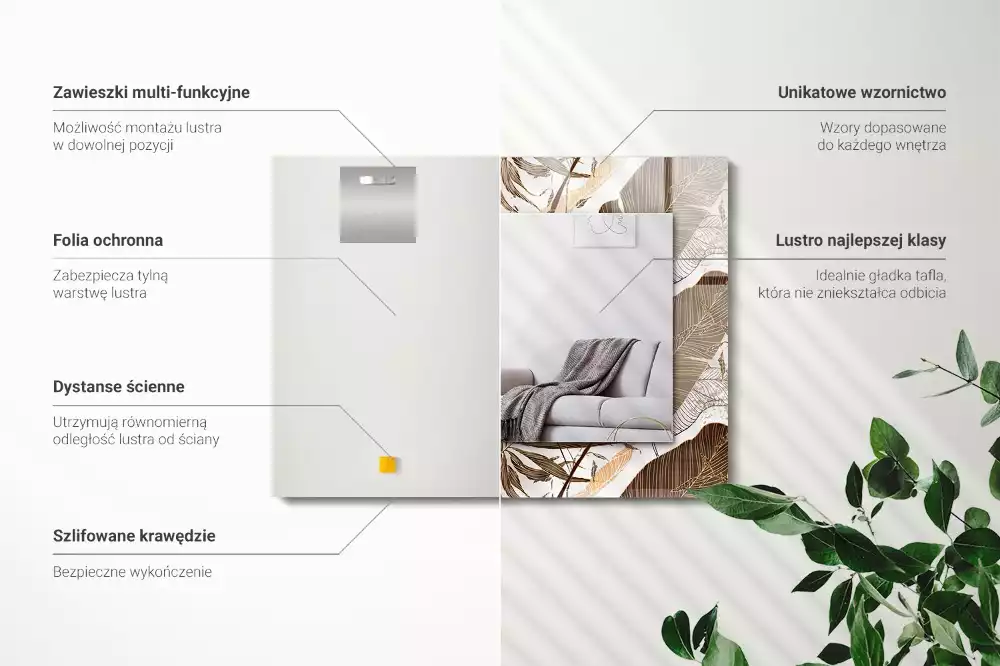 Rechthoekige spiegel met bedrukte lijst Bladeren tropisch patroon