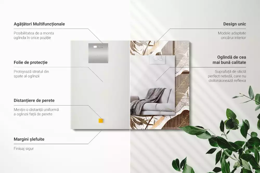 Rechthoekige spiegel met bedrukte lijst Bladeren tropisch patroon