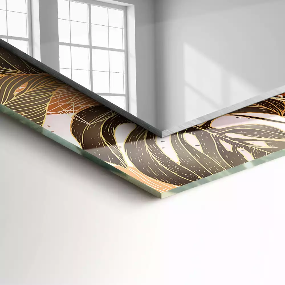 Rechthoekige spiegel met bedrukte lijst Bladeren tropisch patroon