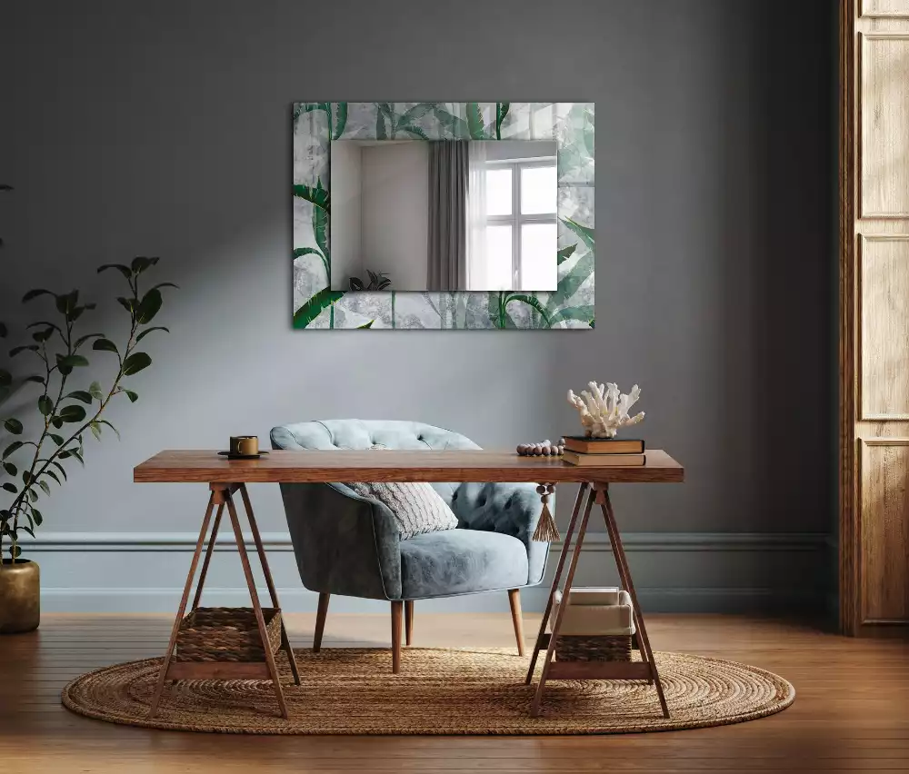 Rechthoekige spiegel lijst met print Groene bladeren van de plant