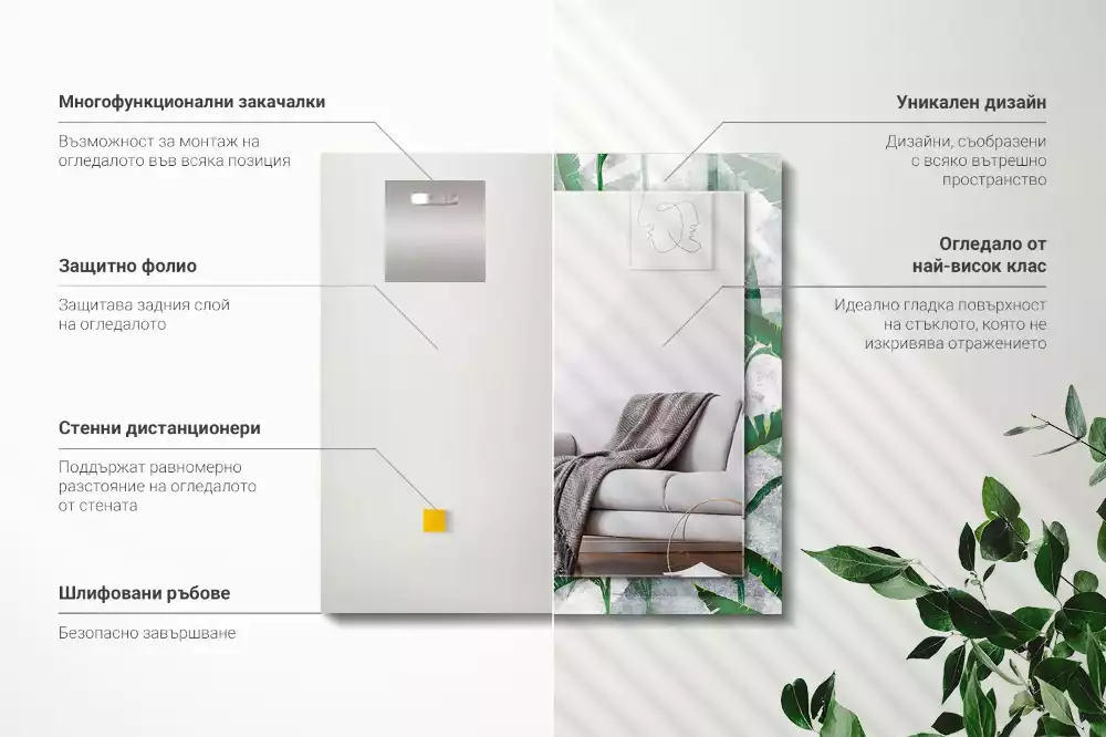 Rechthoekige spiegel lijst met print Groene bladeren van de plant