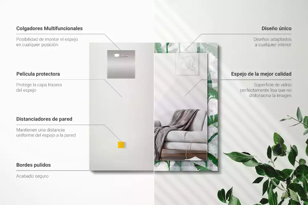 Rechthoekige spiegel lijst met print Groene bladeren van de plant