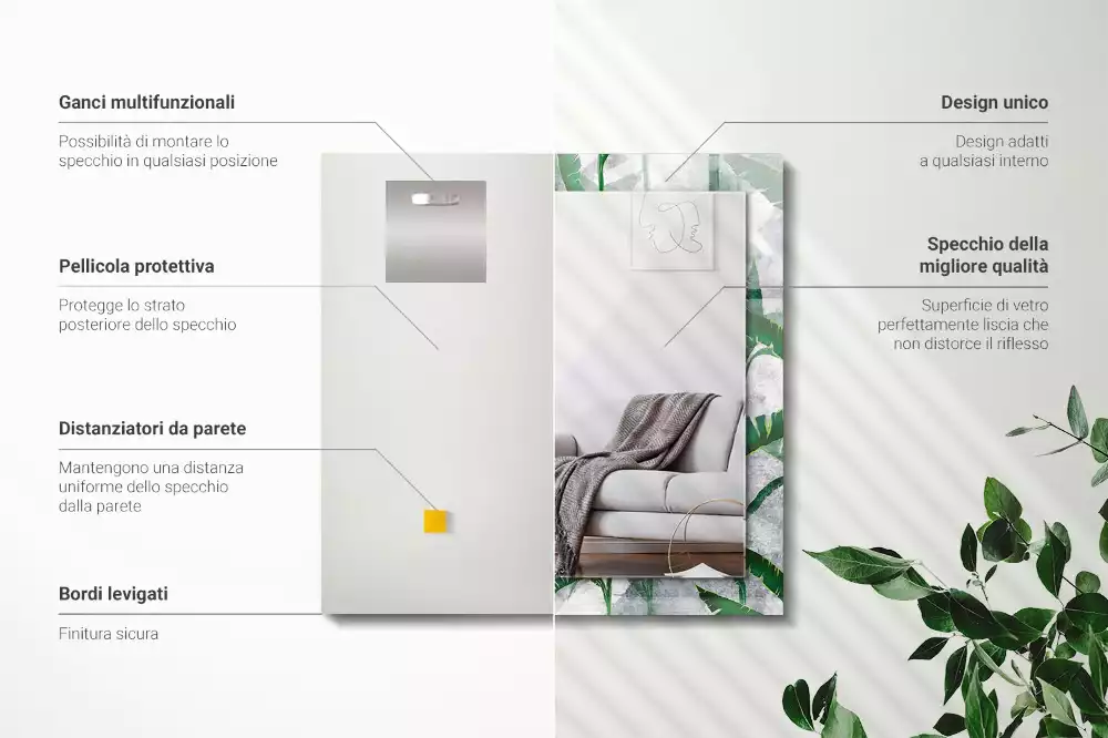 Rechthoekige spiegel lijst met print Groene bladeren van de plant