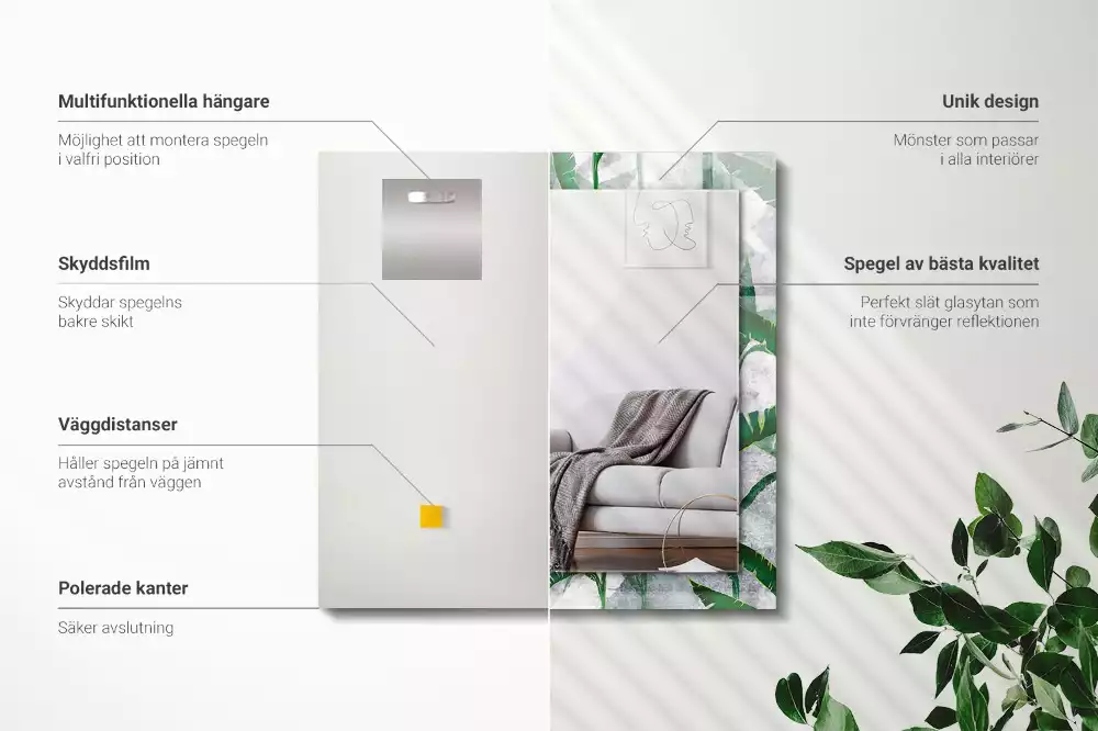 Rechthoekige spiegel lijst met print Groene bladeren van de plant