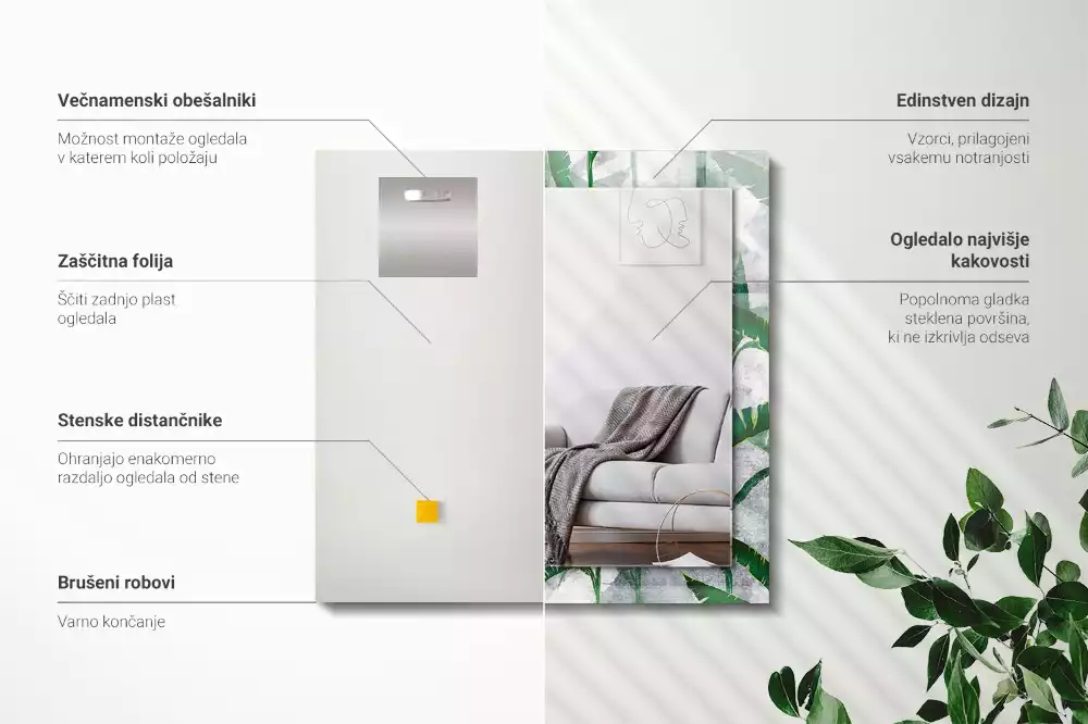 Rechthoekige spiegel lijst met print Groene bladeren van de plant