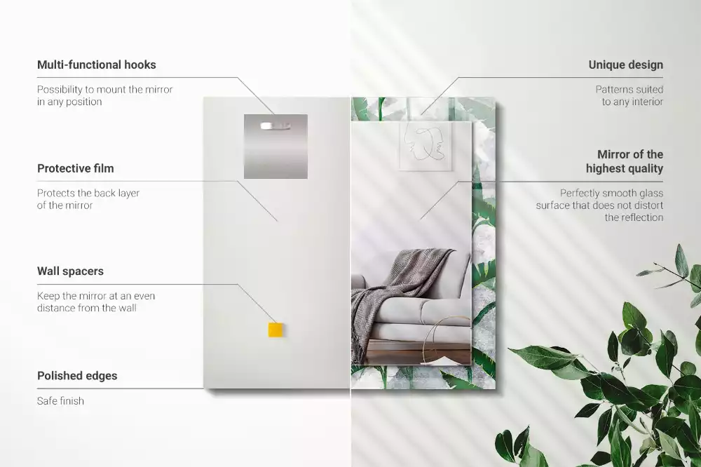 Rechthoekige spiegel lijst met print Groene bladeren van de plant