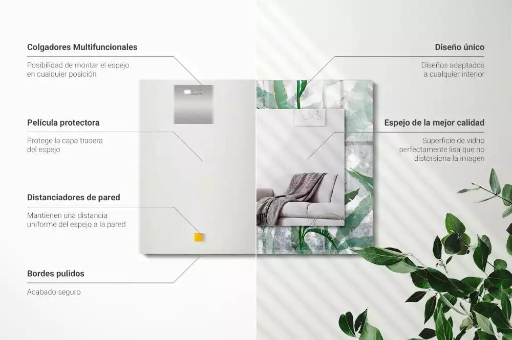 Rechthoekige spiegel lijst met print Groene bladeren van de plant