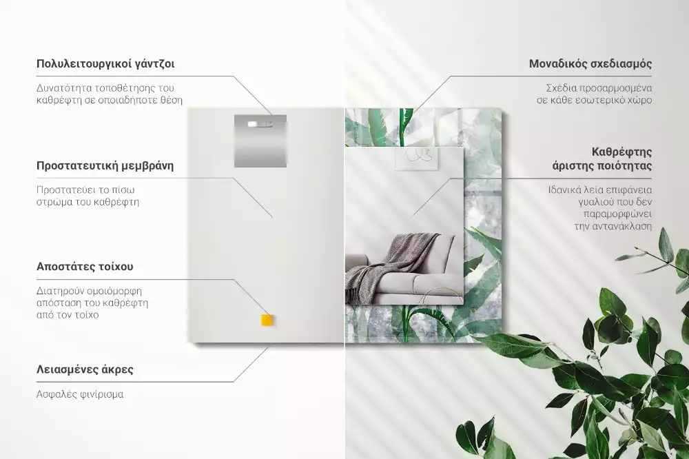 Rechthoekige spiegel lijst met print Groene bladeren van de plant