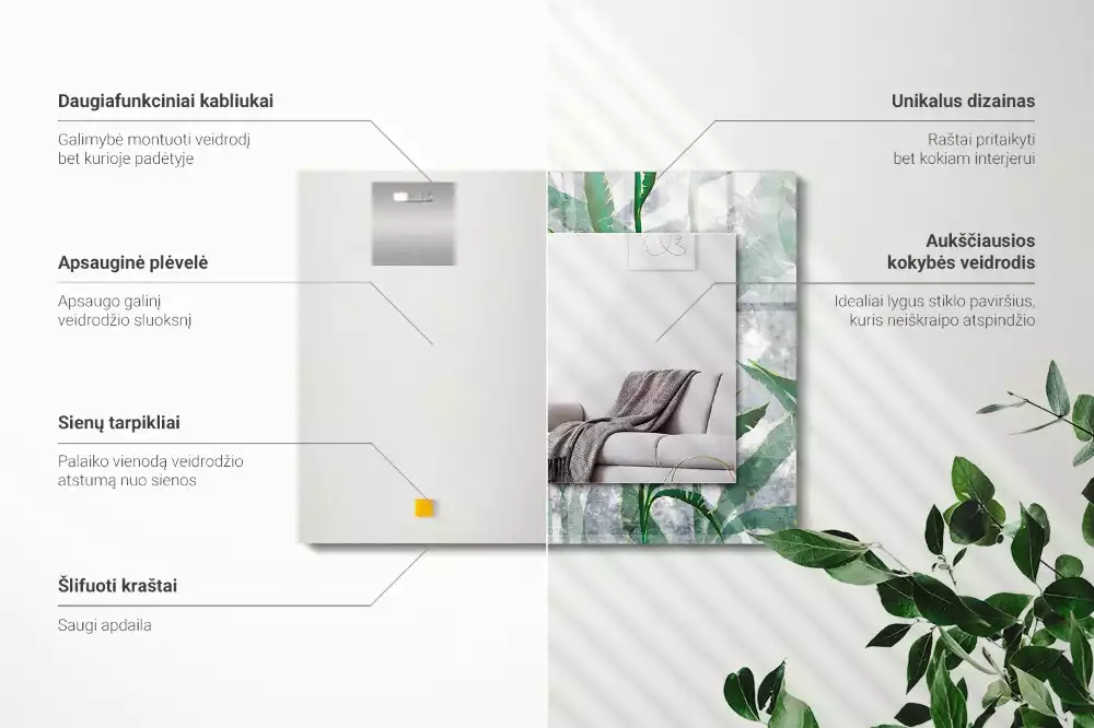 Rechthoekige spiegel lijst met print Groene bladeren van de plant