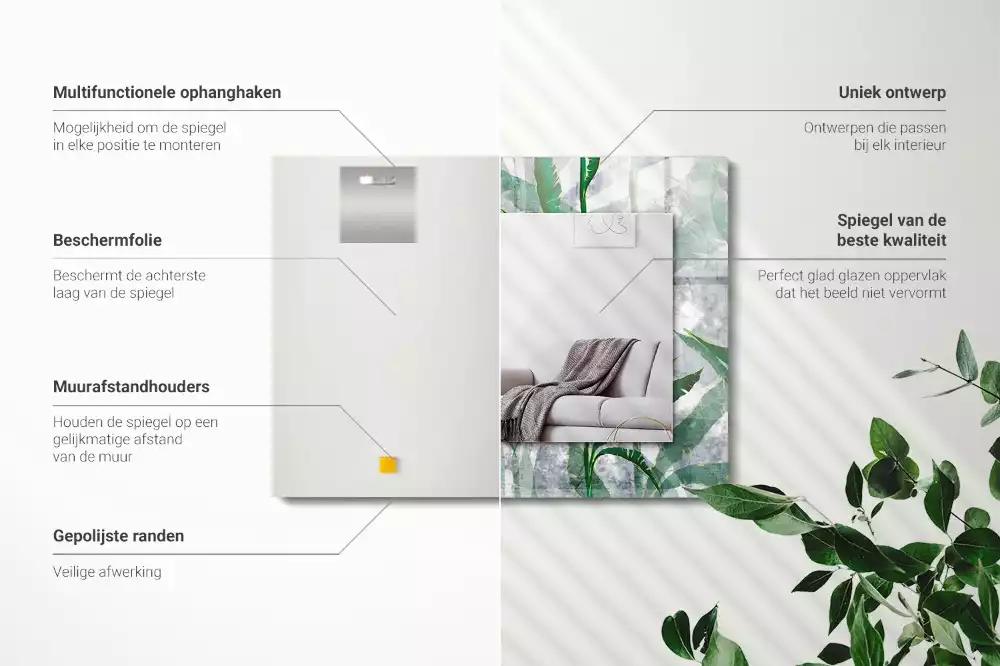 Rechthoekige spiegel lijst met print Groene bladeren van de plant