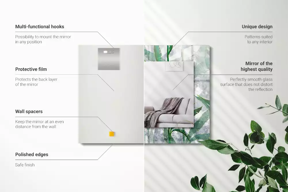 Rechthoekige spiegel lijst met print Groene bladeren van de plant